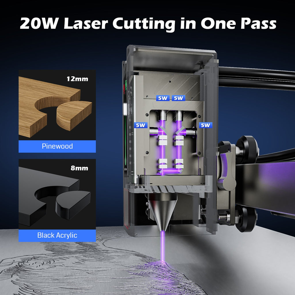 Genmitsu - L8 All-in-One High-Speed Laser Engraver & Cutter (20W/40W Optical Power)