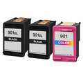 U.S. Remanufactured for HP 901XL 2 Black / 901 1 Tri-Color 3-Pack Ink Cartridges