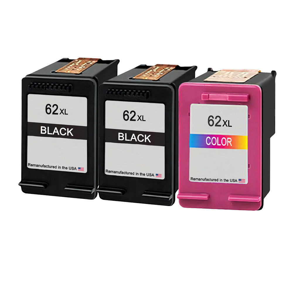 HP Compatible 62XL U.S. Remanufactured High Yield Ink Cartridges (2 Black & 1 Tri-Color 3-Pack)