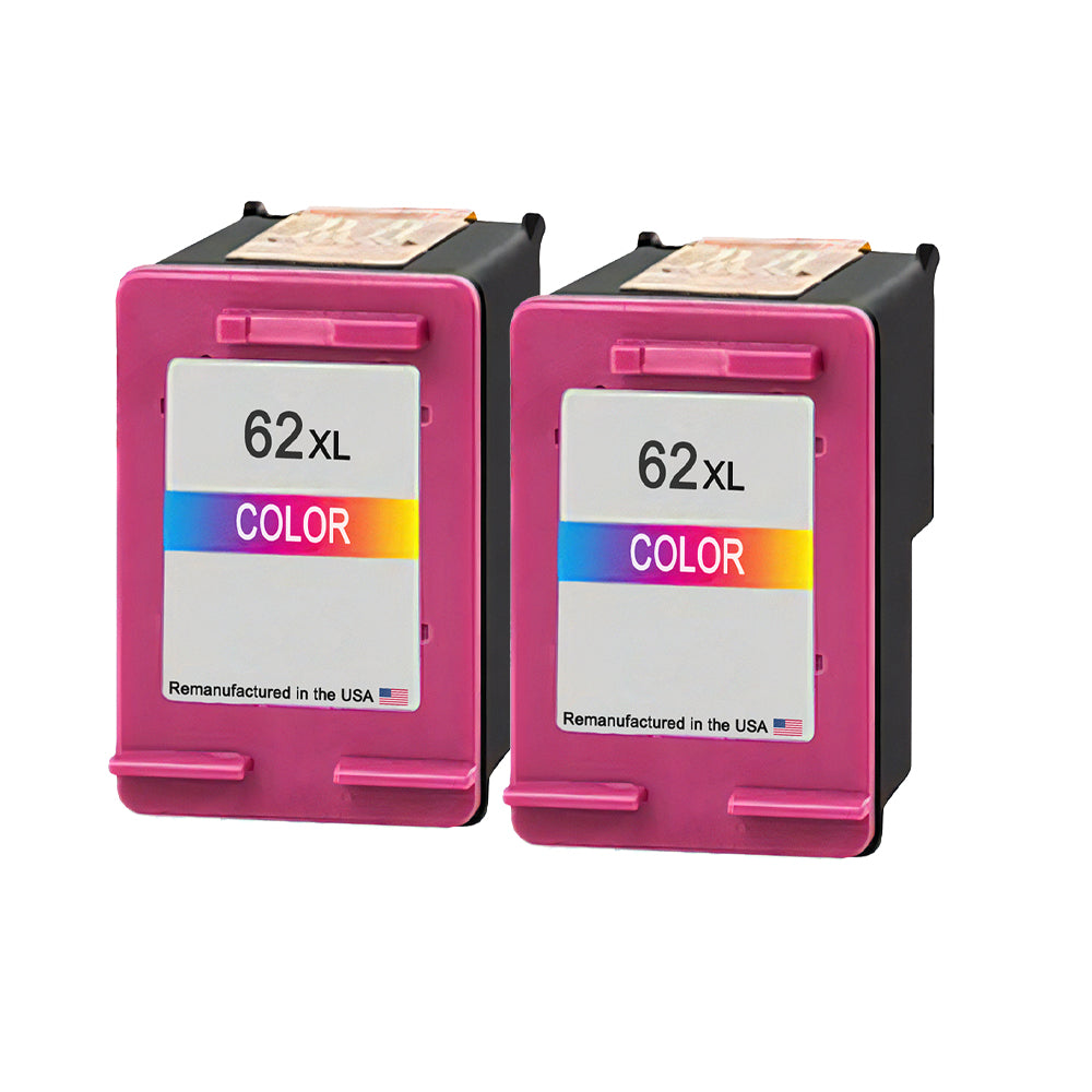 HP Compatible 62XL U.S. Remanufactured High Yield Tri-Color Ink Cartridges (Twin Pack)