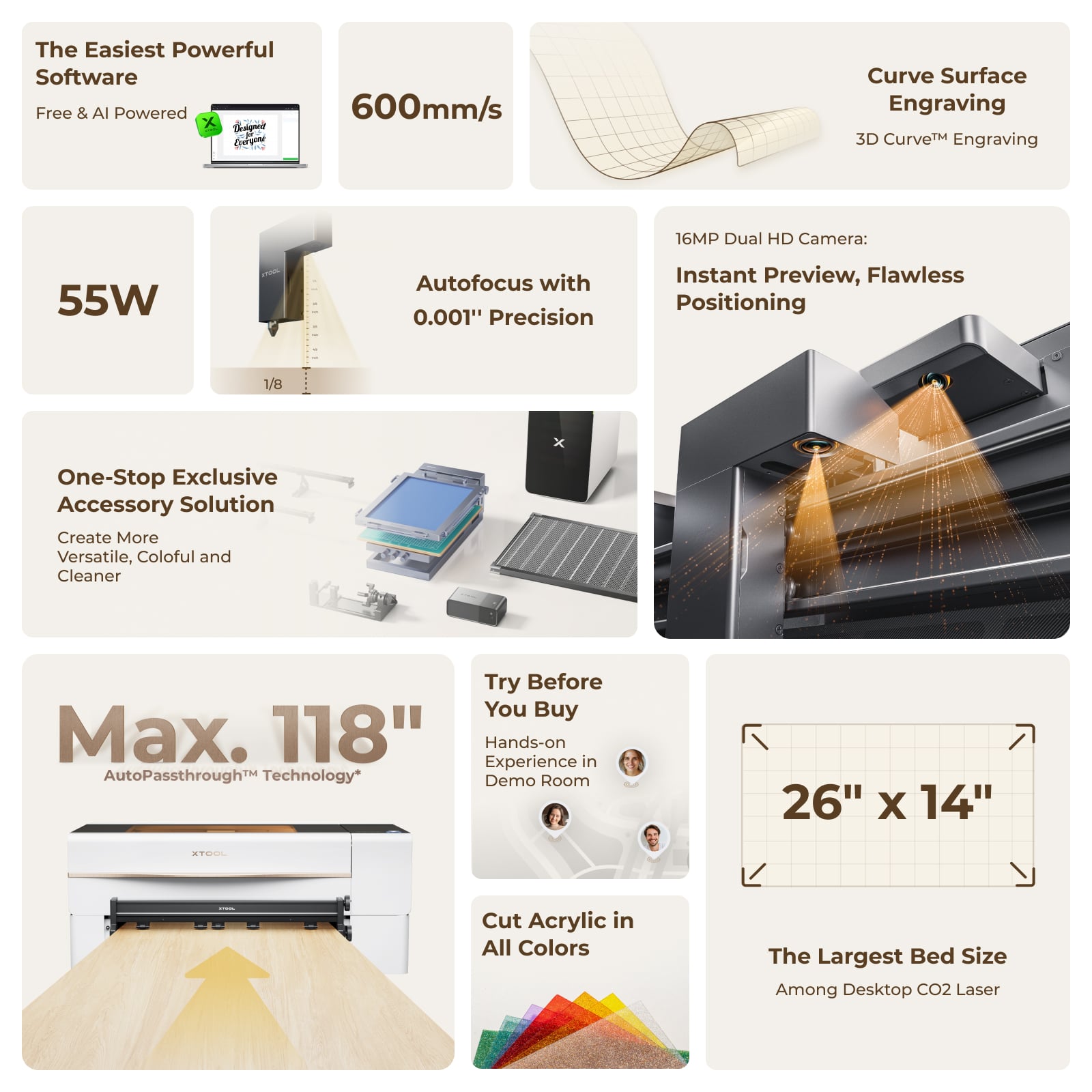 xTool P2S 55W Desktop CO2 Laser Cutter | Intelligent Large Format